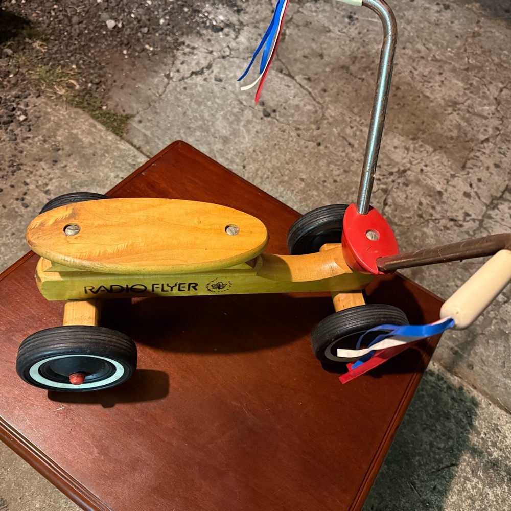 Vintage Radio Flyer Ride Along Wooden Toddler Scooter Made Of Hard Maple
